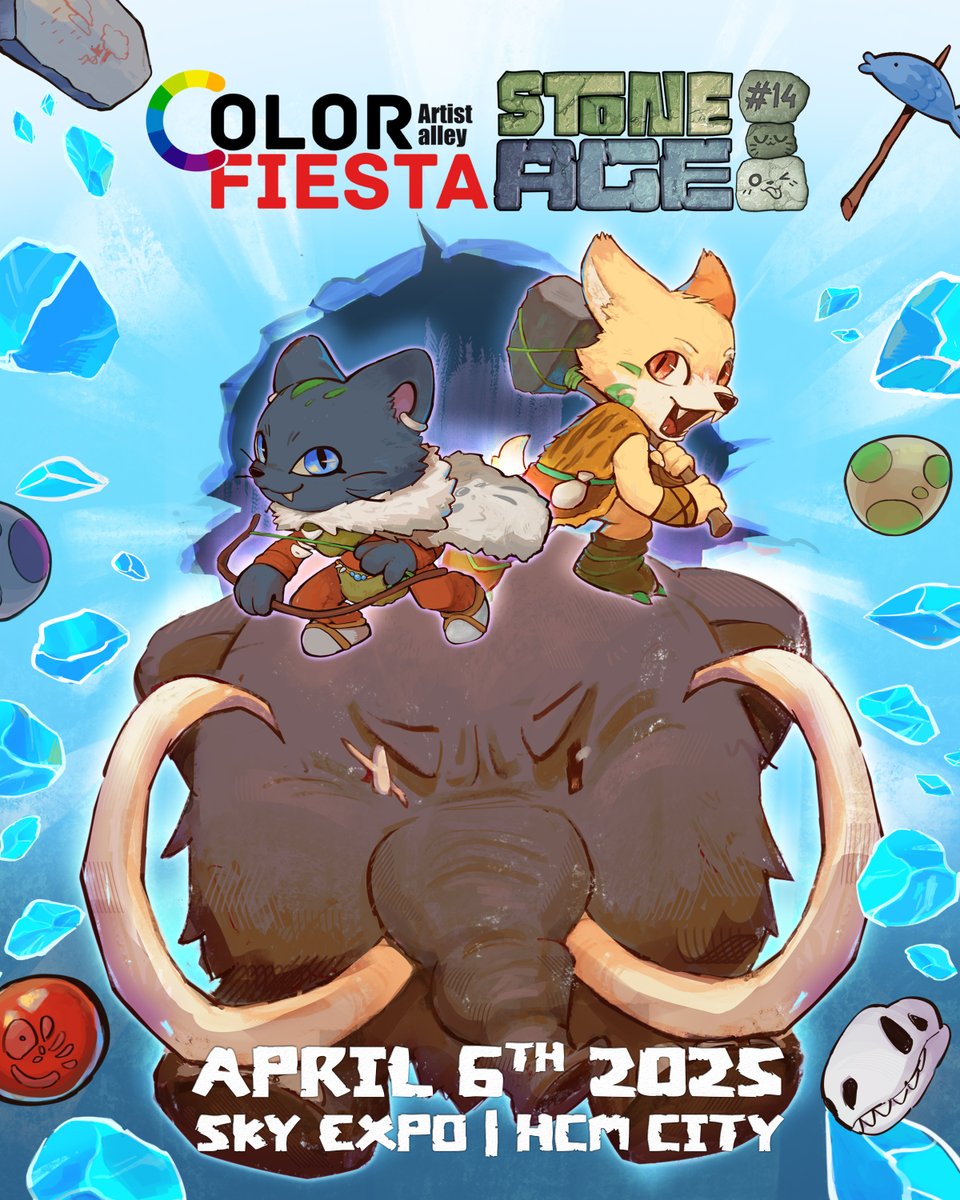 ColorFiestaVN's tweet image. 🗿 OFFICIAL ANNOUNCEMENT 🗿
Official theme of Color Fiesta Season 14: STONE AGE.
🐾Date: April 6th, 2025 (Sunday)
🐾Venue: Hall A3-A4, Sky Expo, Quang Trung Software City, District 12, Ho Chi Minh City
#colorfiestastoneage #colorfiestaseason14 #cofiss14 #artistalley