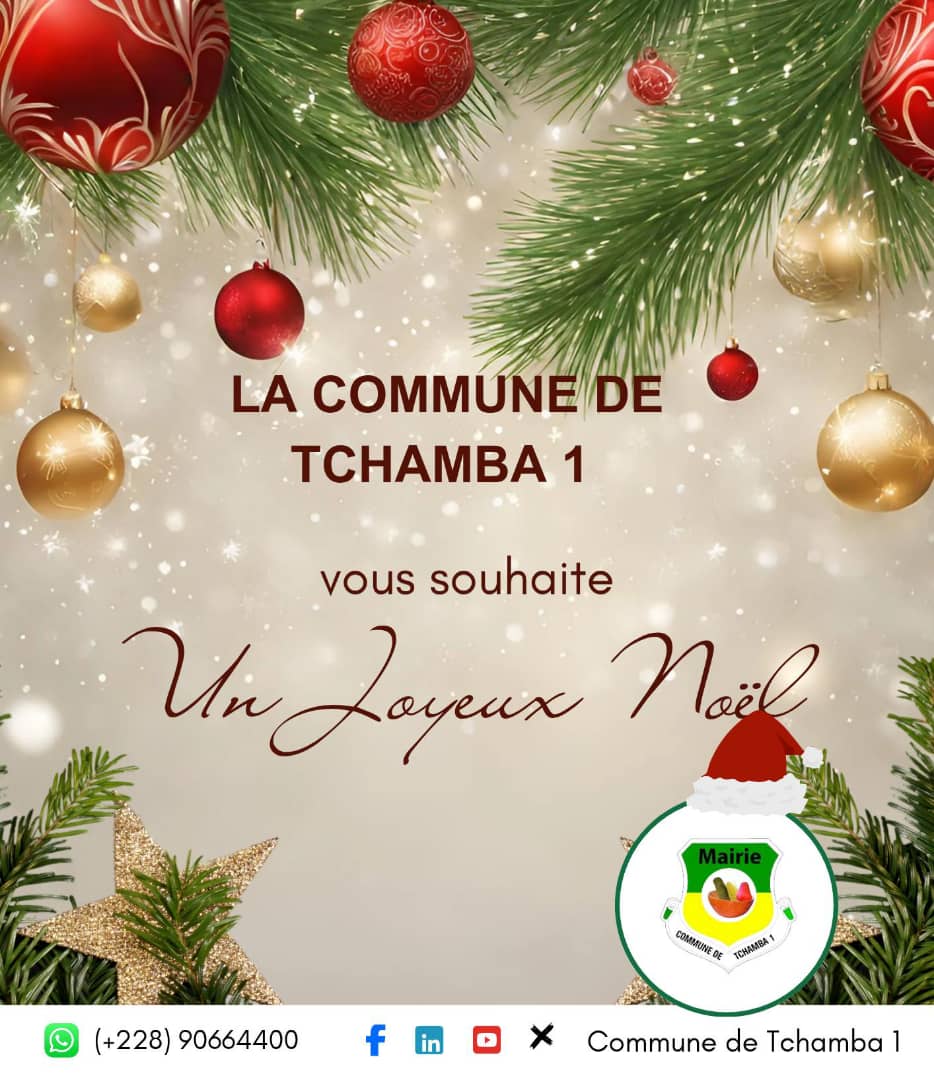 La Commune de Tchamba 1 souhaite à tous les citoyens et citoyennes Un Joyeux Noël et une magnifique fin de l'année 2024.

Bonne fête à tous 🎊🎉🎊🎉🎊

#communedetchamba1 #noel2024 #findannee #ConseilMunicipal