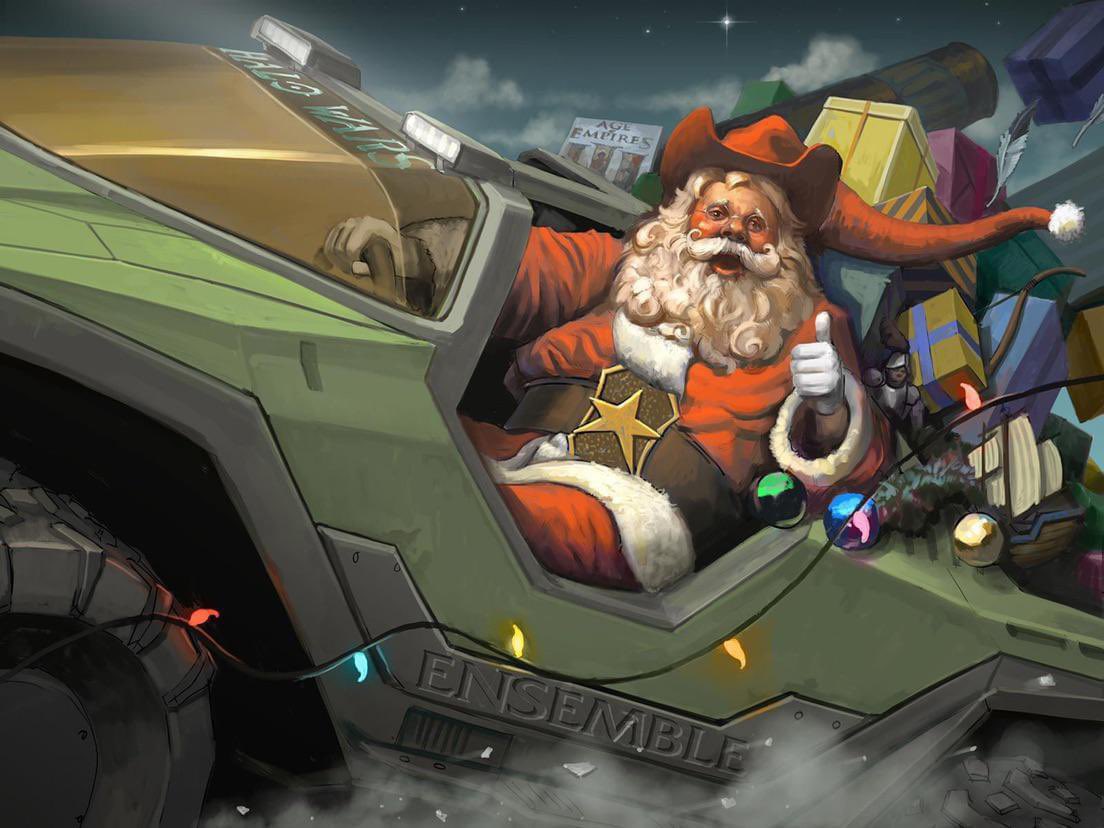 Halo_France's tweet photo. 🍾 Joyeuses fêtes de Noël Spartans !

On espère que le warthog du Spartan-Noël était bien chargé en cadeaux pour tout le monde 🎁 https://t.co/lB5dDX5How