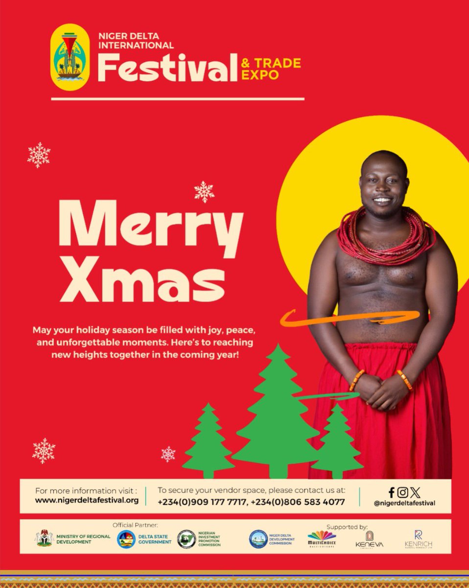 nigerdeltafest's tweet photo. May the collective prosperity of Niger Delta region continue to refill you with peace and joy not just on Christmas Day, but throughout the year.

Merry Christmas and Happy New Year!🎄

#NDIFest2024 https://t.co/HMnkb6Ogpa