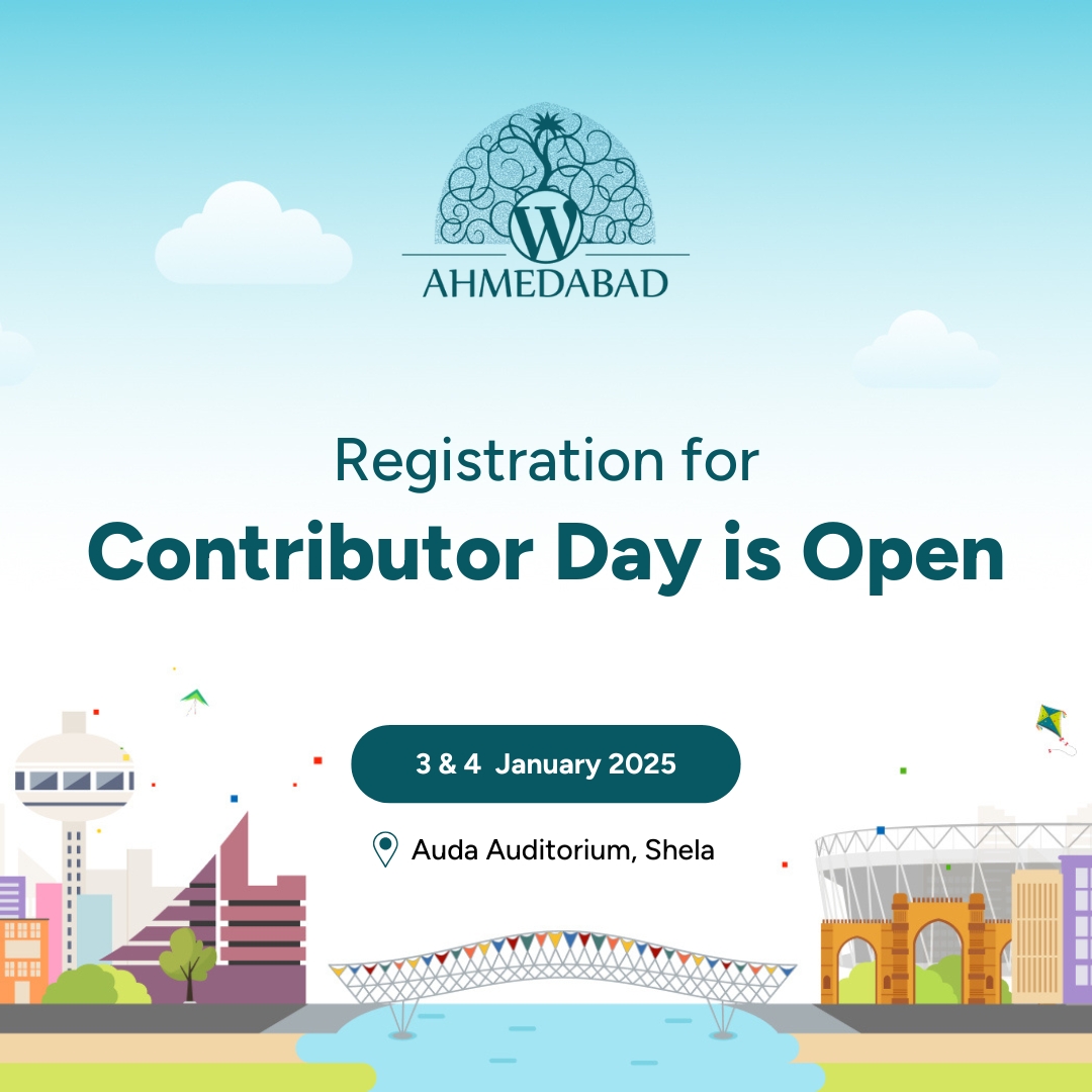 WCAhmedabad's tweet image. 🚀 Contributor Day Registration for WordCamp Ahmedabad 5.0 has been opened!🎉  
👉 We have already sent exclusive registration link to all attendees. We request you to check email and register. 
Limited entries available only. 🚨

#WCAhmedabad #WordCamp #WordPress #ContributorDay