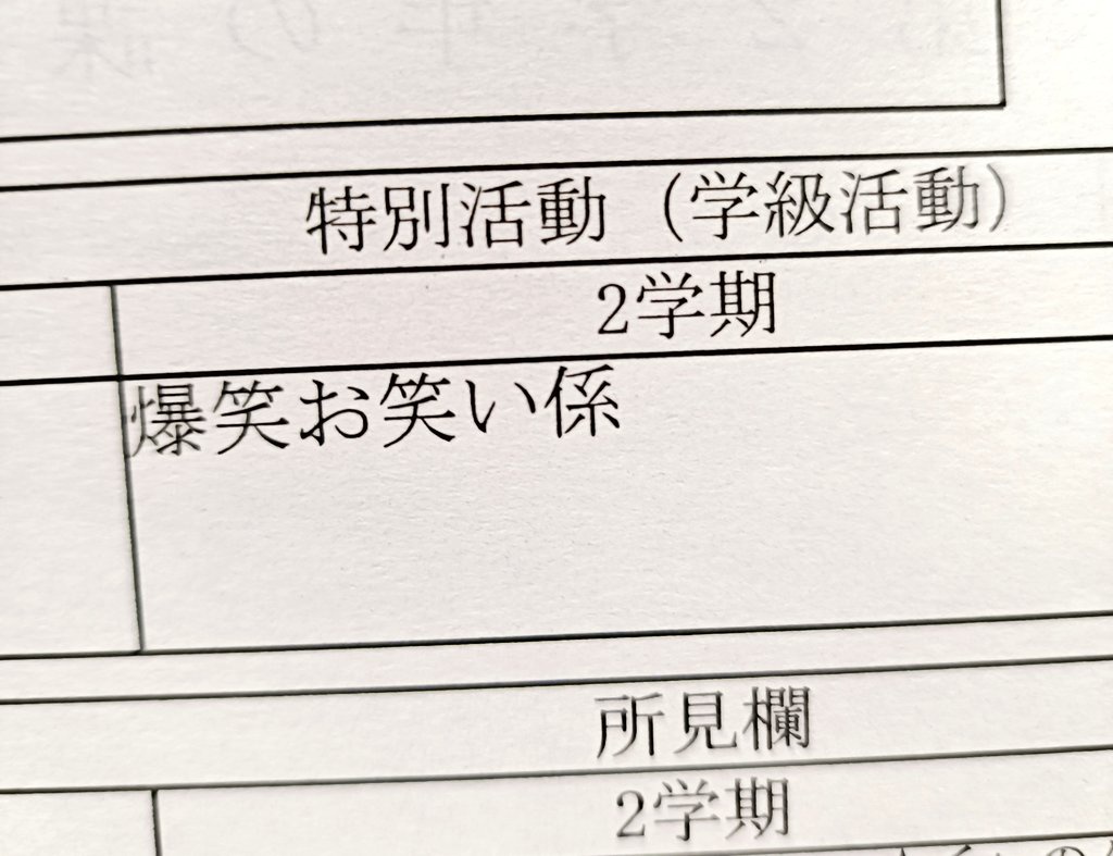 娘の通知表です