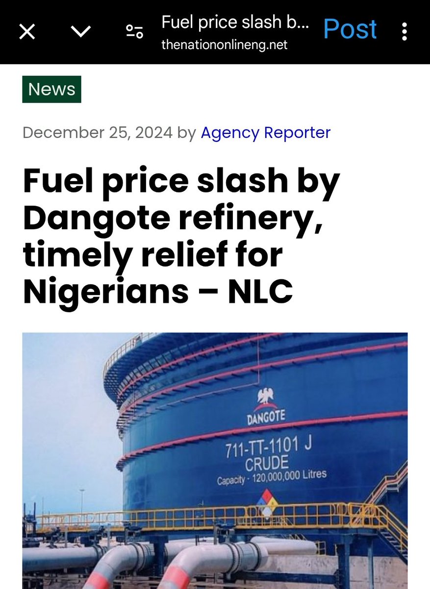 The Nigeria Labour Congress (NLC), Lagos Council, has lauded Dangote Refinery over the recent slash in  fuel price, describing it as a timely economic relief for Nigerians.

NLC State Chairman, Funmi Sessi, who made the commendation in a statement on Wednesday, said that Dangote