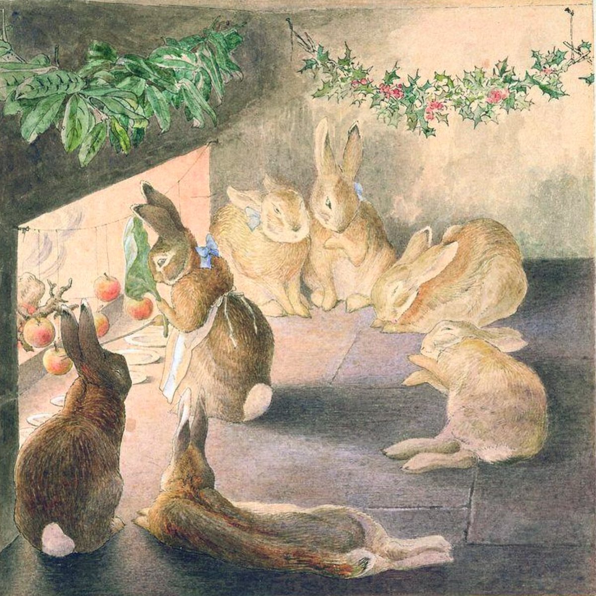 Apples roasting on an open fire ❤️🎄

#SeasonsGreetings from us (and the rabbits of Beatrix Potter)! We hope you have as much fun as these rabbits are. 

🎨 The third watercolour in Beatrix Potter’s sequence ‘The Rabbits’ Christmas Party’
