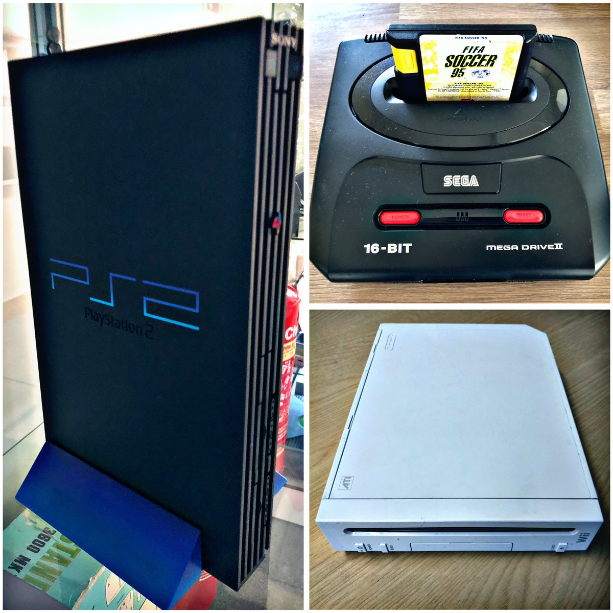 SWRetroComp's tweet photo. The Christmas Day #RetroTrio offers you the #Sega #MegaDrive2, #Sony #PS2 and #Nintendo #Wii. Which will you keep, gift to a friend and delete forever? #RetroComputing #ComputerHistory #RetroGaming #VideoGames https://t.co/yxhlfBnH8t