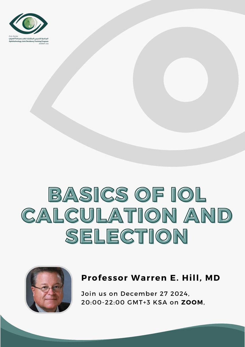 JeddahOphtha's tweet photo. This week as part of the teaching activities of Jeddah joint program.
“ Basics of IOL Calculation and Selection” by Professor Warren E. L Hill, MD. an adjunct Professor of Ophthalmology at Case Western Reserve University and the Medical Director of East Valley Ophthalmology. https://t.co/Kwk9tqLG9k