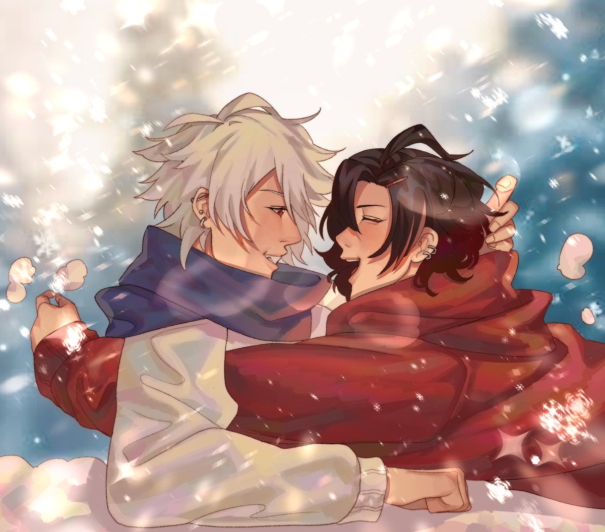 [ Samaruhi ; 🐴🌱 ] 
~ WINTER EDITION ~

From Haruhi throw a snowball to Samatoki and start a snowball fight, To Haruhi run towards Samatoki until both of them fall down into the thick snow ❄️ 

© Anonymous Santa 
-----
#samaruhi 
#santahalu24 
#yumelokalgallery