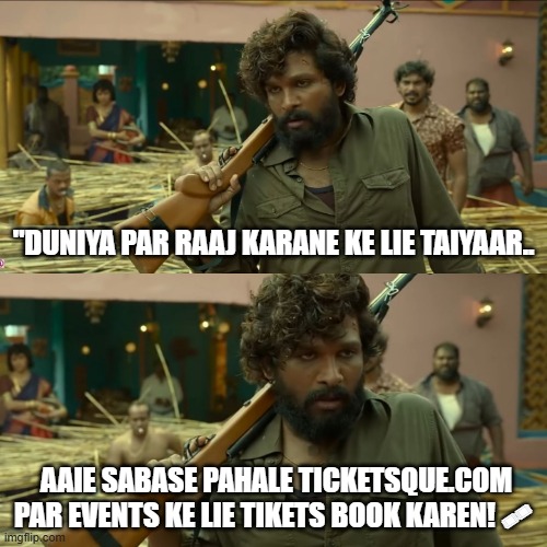 ticketsque's tweet image. "Ready to rule the party scene? 🎉 Start by booking your tickets on TicketsQue.com for the best events in town! 🥳✨

#TicketsQue #EventBooking #NewYearCelebrations #BengaluruEvents #Party2025 #BookNow #Pushpa2 #AlluArjun #Pushpa2TheRulereview