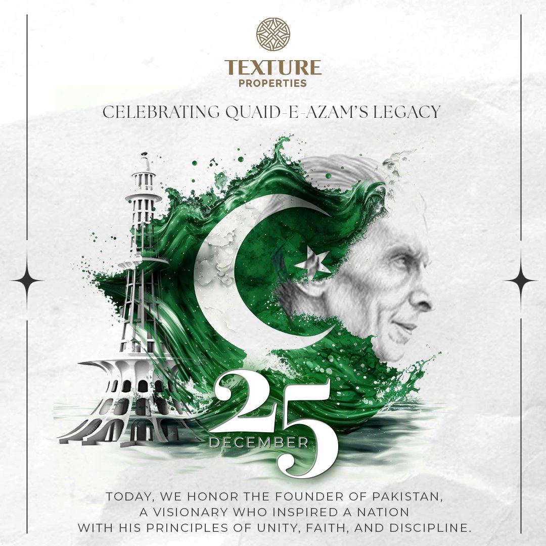 textureuae's tweet image. Honoring Quaid-e-Azam Muhammad Ali Jinnah today—the visionary who united a nation. 🇵🇰 His principles of #Unity #Faith #Discipline continue to guide us. 

#QuaidDay #NationBuilder #LeadershipLegacy