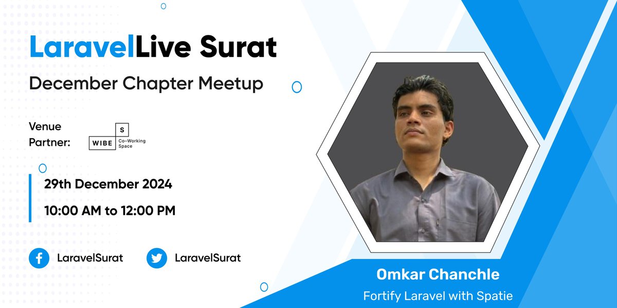 LaravelSurat's tweet image. Hey Artisans!🙌
📢 Announcing the speaker for #LaravelSurat Dec-24 Chapter.
@chanchleomkar7 will be talking about "Fortify Laravel with Spatie".
📍Venue: @WibesCoworking
🎟️ Book tickets now: bit.ly/LSC-Dec-24
@LaraconIN @laravelphp
#LaravelSurat #PHP #Laravel #LaraconIN
