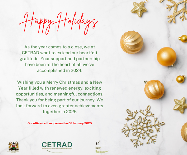 Merry Christmas and a Happy New Year from CETRAD! 
May your holidays be filled with laughter, love, and unforgettable moments. Here's to a joyful and exciting 2025 together!
Thank you for being part of our story