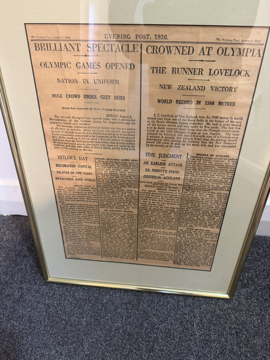 Merry Christmas . I was fortunate enough to spend the day with family and friends .
I received some wonderful gifts . But these take the biscuit . Original framed copies of newspaper articles from the 1925 All Black tour and the opening of the 1936 Berlin Olympic Games.