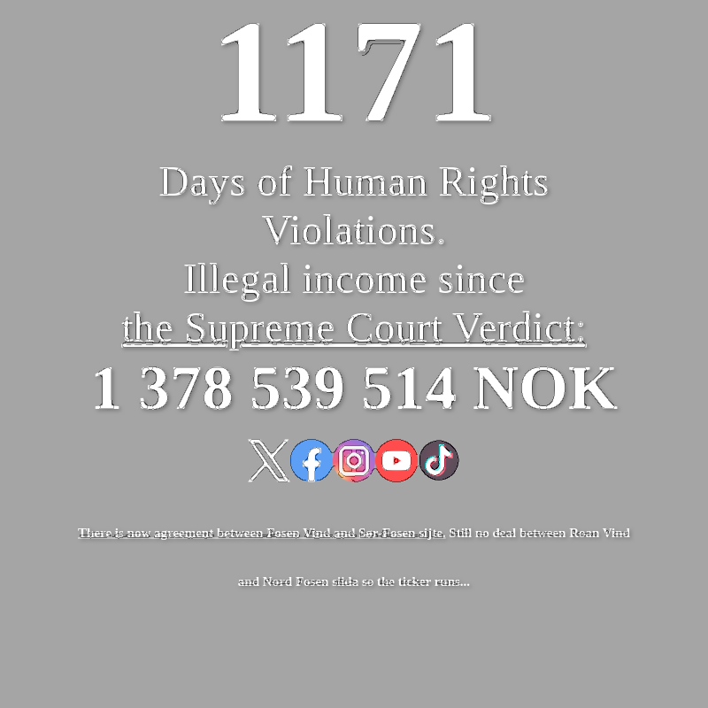 FosenTicker's tweet photo. 1171 days and counting!
Renewable energy should empower also indigenous peoples, not destroy them. #Fosen #EmpowerNotDisplace #JusticeOverMoney
https://t.co/Js6dP3f5TM
https://t.co/HMndLXqoO0 https://t.co/5xnih41mlu