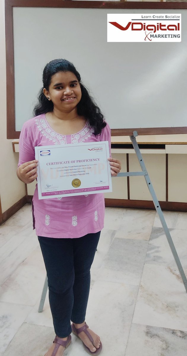vdigitalm's tweet photo. Congratulations Pranali You Have Successfully Completed Digital Marketing Course! All The Best Keep Growing in Your Career 📷 
#careeropportunities #andheriwest #vdigitalmarketing #digitalmarketing #hurryup #Discounts #andheristation #DiscountOffer #trandingcourse #jobopportunity https://t.co/t65MUD7n3U
