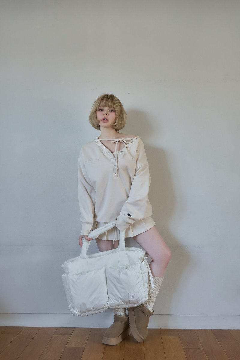 Loose ribbon set up color dark gray/ivory ¥19800-tax in ゆるっと