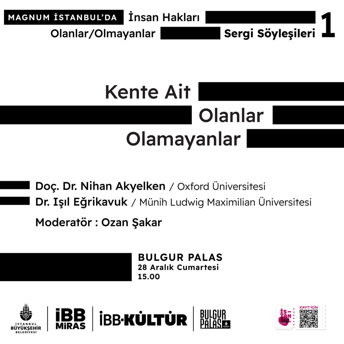 ibb_kultur's tweet photo. Sürdürülebilir şehirler için kent hakkının önemi nedir? Bilim ve sanat, kent hakkını anlamaya ve dile getirmeye nasıl yardımcı olabilir?

Bulgur Palas’ta devam eden “Magnum İstanbul’da: İnsan Hakları - Olanlar Olmayanlar” sergimiz kapsamında düzenleyeceğimiz “insan hakları” temalı etkinliklerin ilkinde, sürdürülebilir şehirler üzerine çalışmalarıyla tanınan Oxford Üniversitesi’nden Doç. Dr. Nihan Akyelken ve kent hakkını yaratıcı bir perspektifle yorumlayan Münih Ludwig Maximilian Üniversitesi’nden Dr. Işıl Eğrikavuk ile bir araya geliyoruz.

Dezavantajlı grupların kente erişim sorunlarını, çözüm önerileriyle birlikte ele alıyoruz. 
Ozan Şakar yürütücülüğünde gerçekleştireceğimiz “Kente Ait Olanlar, Olamayanlar” söyleşimize tüm İstanbullular davetlimizdir.

28 Aralık Cumartesi
Saat: 15.00
Bulgur Palas
Aksaray Mah. Kargı Çıkmazı No: 3 Fatih

#ibb #ibbkültür #ibbmiras #bulgurpalas