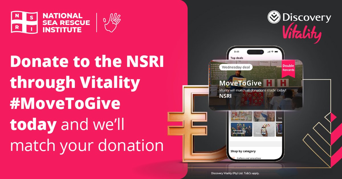 Vitality_SA's tweet photo. Your Ðiscovery Miles can teach a child to swim. 🏊♀️ And if you support @NSRI through Vitality MoveToGive in the Discovery app today, we’ll match 100% of your donation. 💙
#RewardsWednesday #SummerwithaV
Ts&Cs apply: https://t.co/RAYy5UpLpL https://t.co/PM9HpttrxL