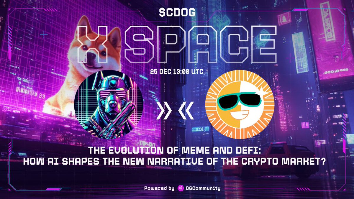☀️ Cyber Dog x SunPump: AI &amp; the Future of DeFi [X Space] Today! 

Hey Cyber Dog fam! Are you ready to dive into the future of crypto, memes, and DeFi? 

Cyber Dog is joining an epic discussion panel hosted by SunPump, among other remarkable industry speakers. 

🗓 When: Dec