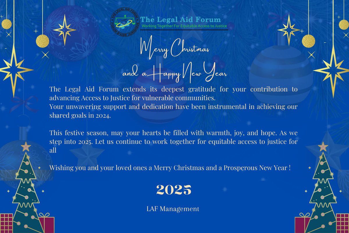 LegalAid_Rwanda's tweet photo. 🎄 LAF thanks you for championing Access to Justice for vulnerable communities in 2024. Your support has been invaluable.

This festive season, may joy &amp; hope fill your hearts. Let’s step into 2025 united for equitable access to justice.

Merry Christmas &amp; Happy New Year! 2025 ✨ https://t.co/Y2BIlx44fG