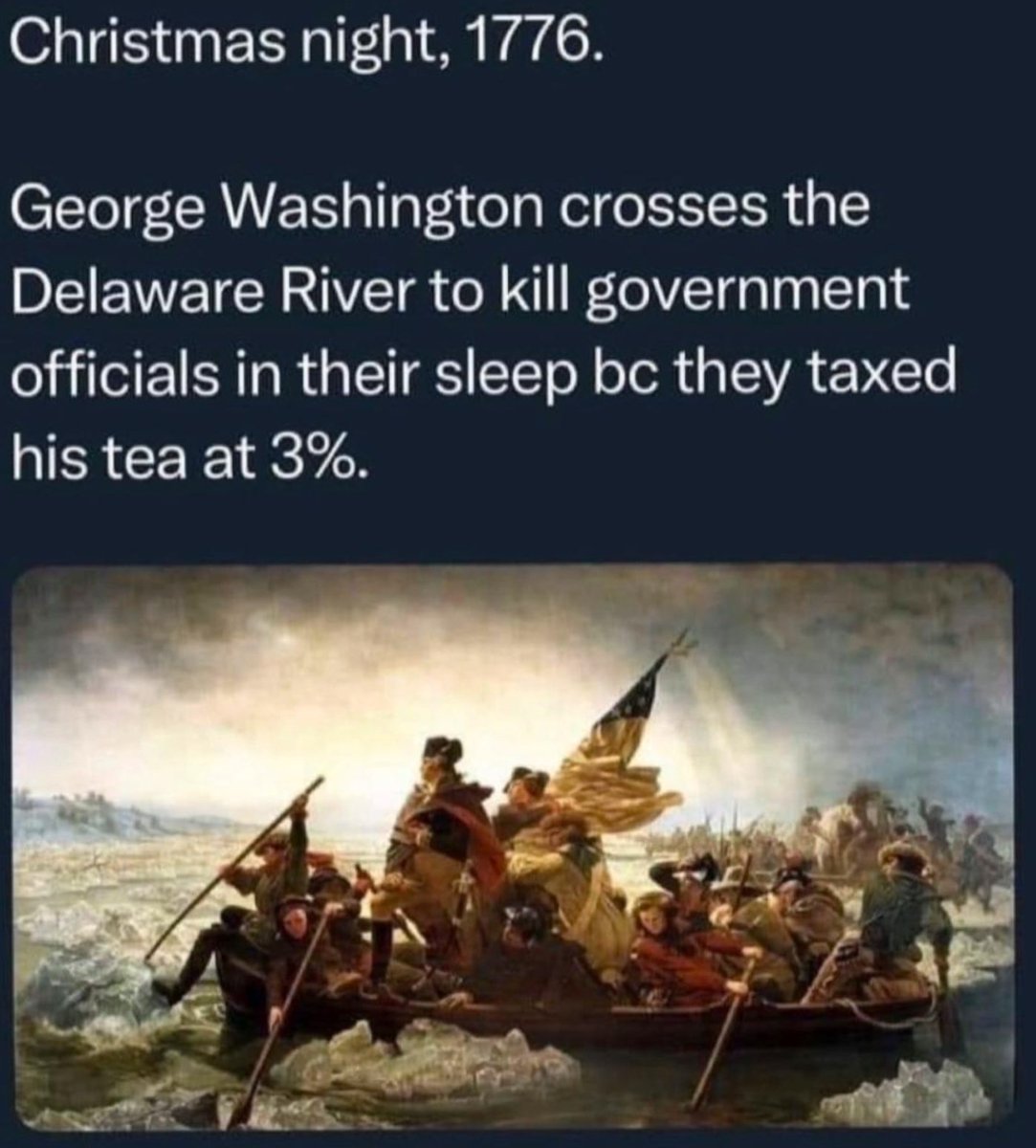 TechChatterjee's tweet photo. "Guess Who" would have taxed Washington so much that he wouldn't be able to buy a boat at all. 🙂 30% GST on boats for the purpose of conducting coups. 5% GST on boats for general purposes. (Caramel popcorn reference 😆) https://t.co/eZLMZPqntP