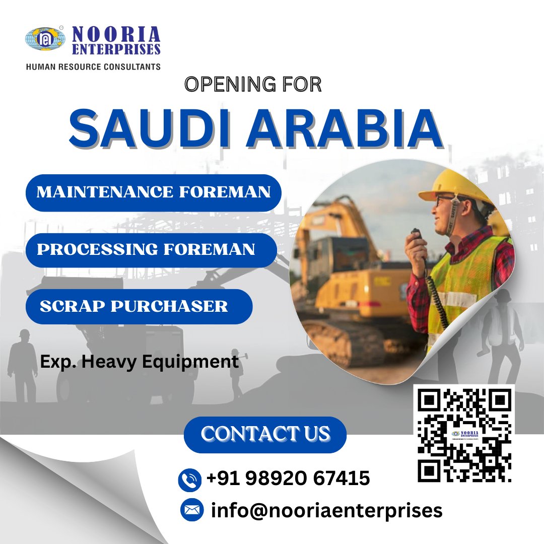 MarketingN70742's tweet photo. 👉 Opening for Saudi Arabia 👈
Position
1. Maintenance Foreman
2. Processing Foreman
3. Scrap Purchaser
Contact: +91 9892067415
Email: info@nooriaenterprises.com
#ınstagrampost #gulfjob #saudivacancy #businesshunt #jobseeker #jobhunt #instagram #hiring #engineers #operators https://t.co/iAvYjgiAS2