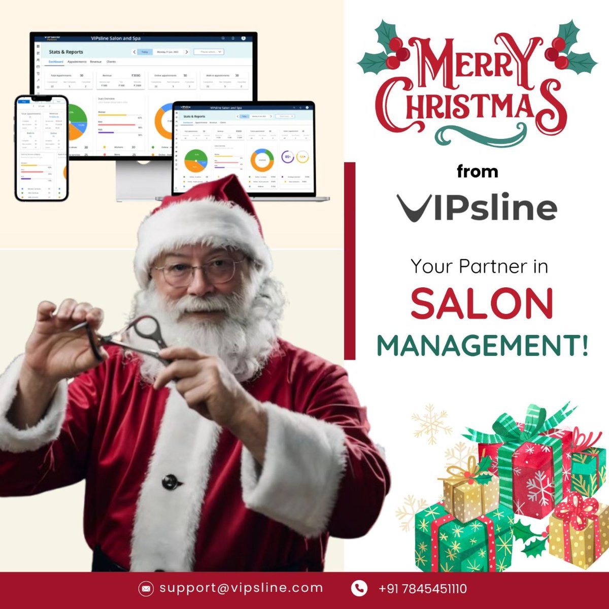 VIPsline's tweet photo. This festive season, let VIPsline handle your salon management so you can focus on spreading holiday cheer. Simplify operations, delight customers, and make this Christmas magical for your salon! 🎅  

#MerryChristmas #SalonSoftware #VIPslineSalons #SalonManagement #VIPsline https://t.co/D6n4MBPJLd