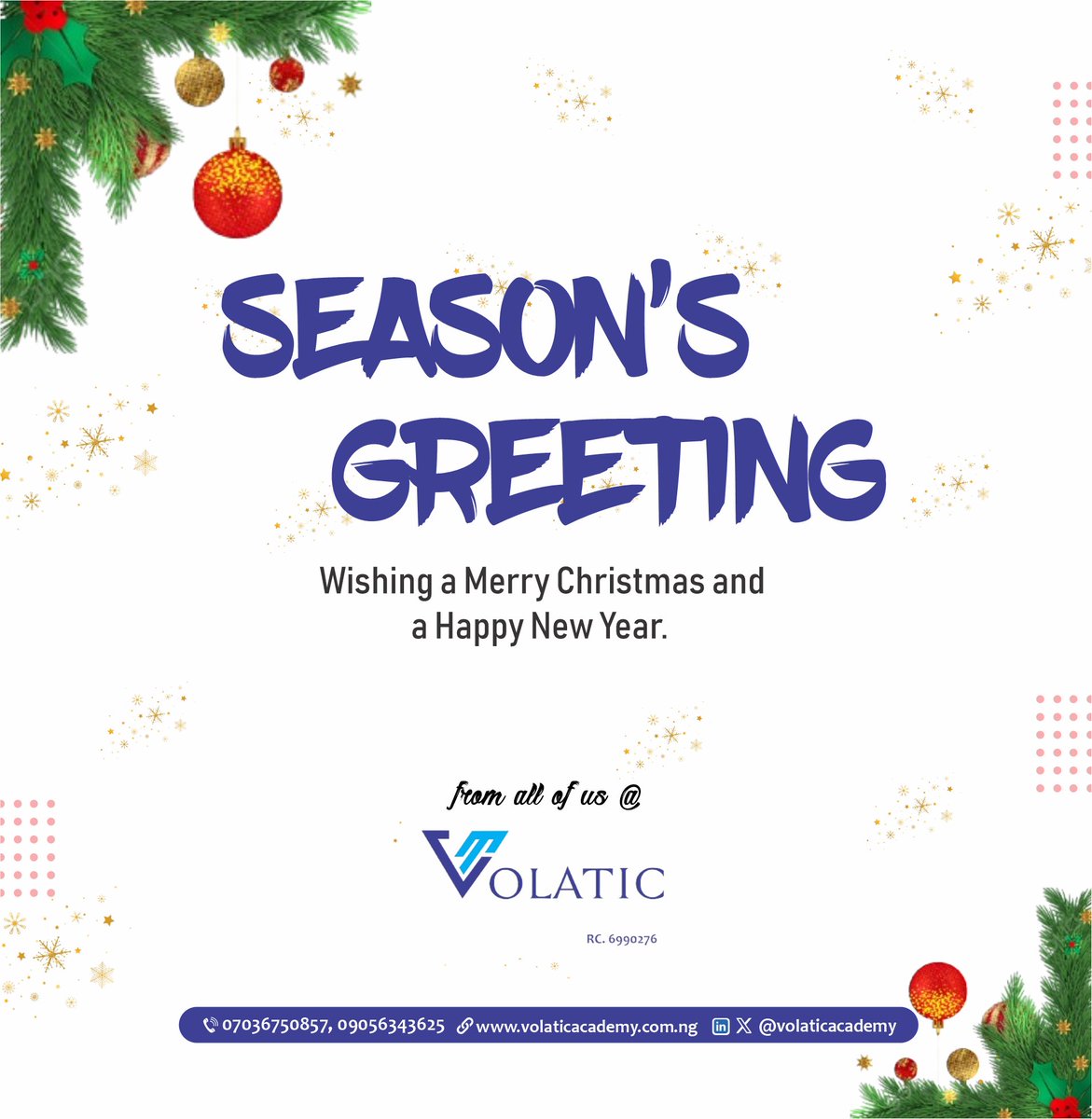 Volatic24's tweet photo. "Season’s Greetings! 🎄✨ Wishing you joy, peace, and success this Christmas and throughout the New Year. Thank you for being a part of our journey—here’s to even greater achievements together in the year ahead!" https://t.co/BPAaEQHFb1