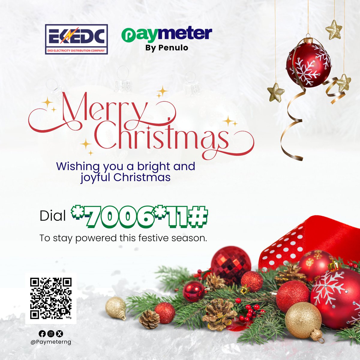 Paymeterng's tweet photo. 🎄✨ Merry Christmas! Stay powered up with PayMeter this festive season. Dial *7006*11# or visit https://t.co/hBNHDpFWQV to keep your home lit and bright. 💡🎅 

#PayMeter #HolidayPower #MerryChristmas https://t.co/VsOMfS5r5H