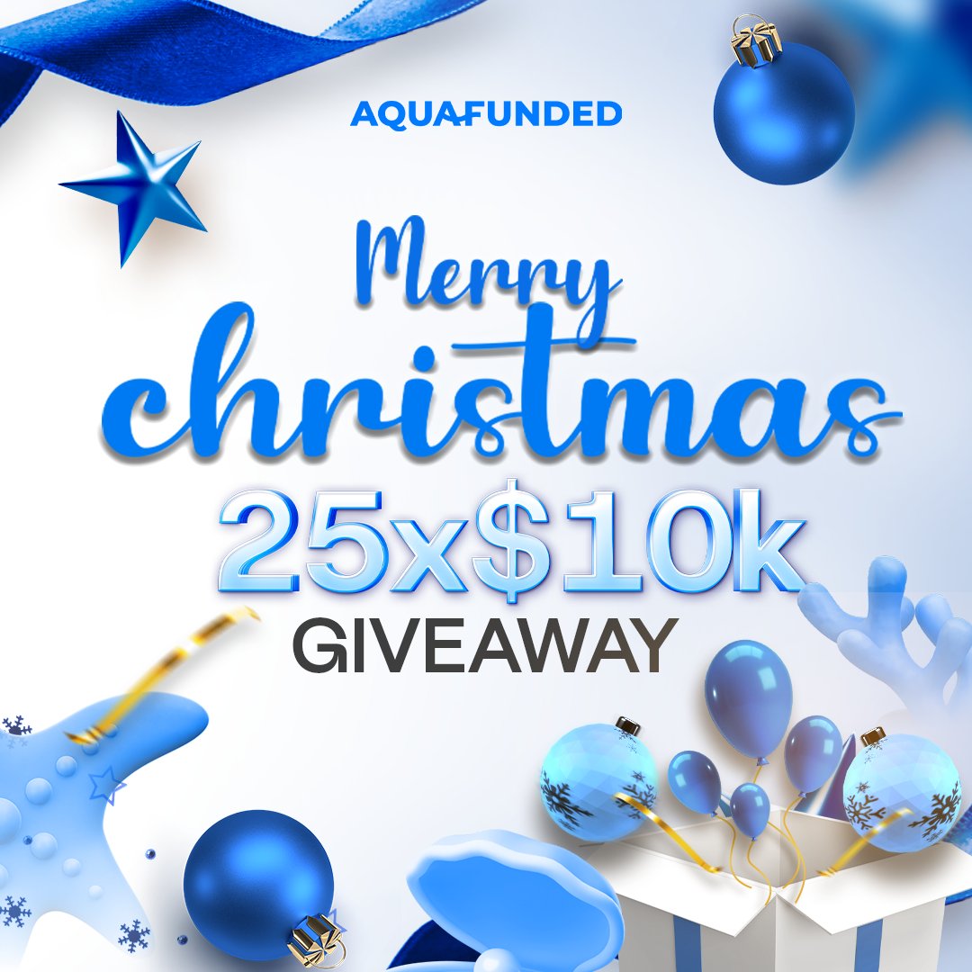Merry Christmas Aqua Family! 🎄 💙

To celebrate we are giving away 25x$10k challenges

1. Follow @aquafunded &amp; <a href="/LewisAquaFunded/">Lewis Morton</a> &amp; turn on notifications 🔔
2. Like and retweet
3. Tag 3 friends

24h ⌛