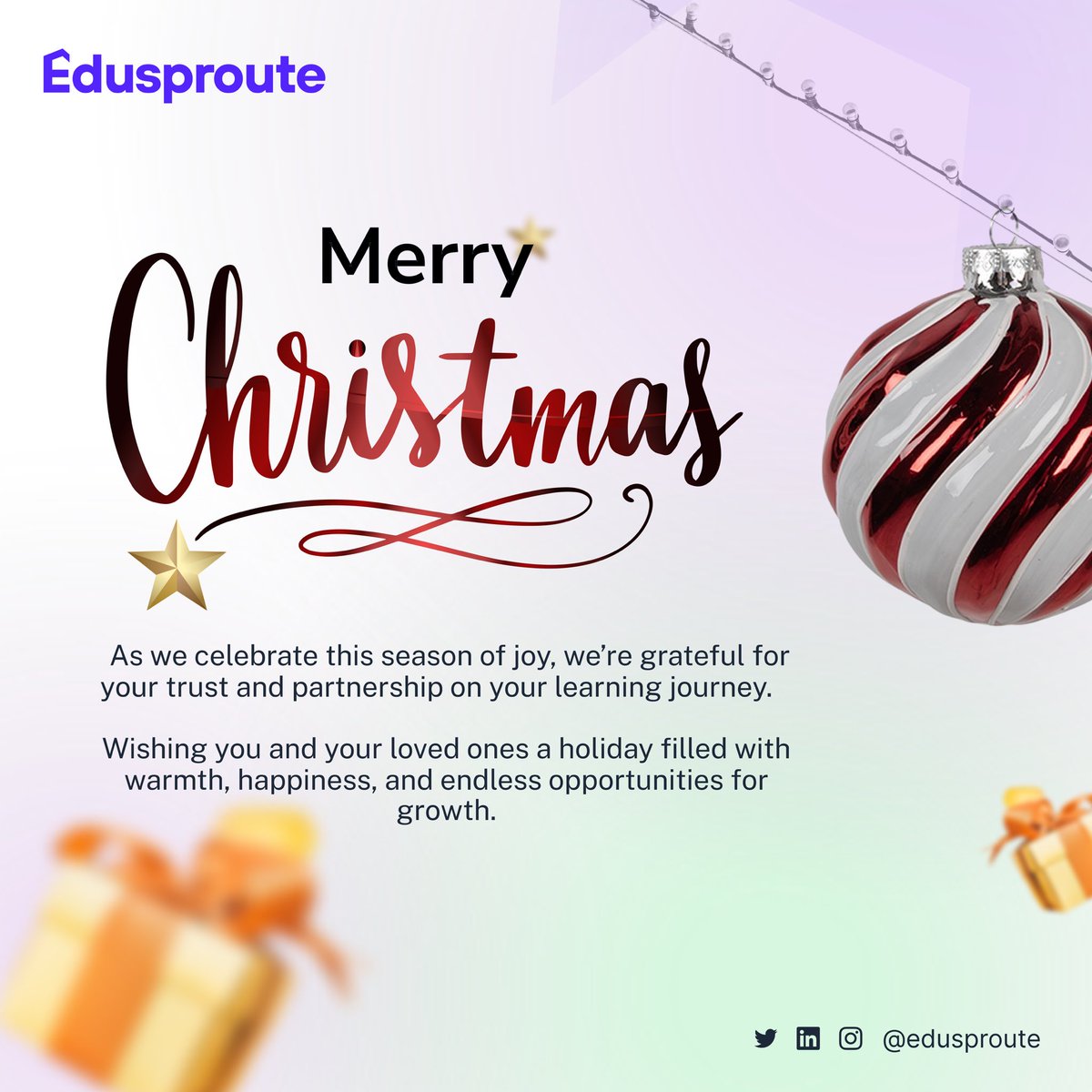 edusproute's tweet photo. In the spirit of the season, we’re giving a small token to our amazing community members to make your day extra special! 💝🎄

Here’s how to participate:
1️⃣ Follow @Edusproute on X
2️⃣ Repost our pinned post
3️⃣ Share a picture and comment about your favorite Christmas memory 🎅🎁 https://t.co/S3kOhTXTeh