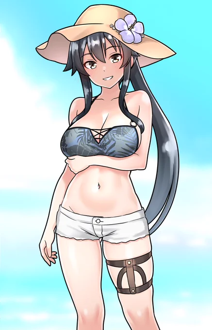 スケブリクでゴトランドの水着を着てる矢矧さんを描かせていただきました!リクエストありがとうございました!!#艦これ #skeb 