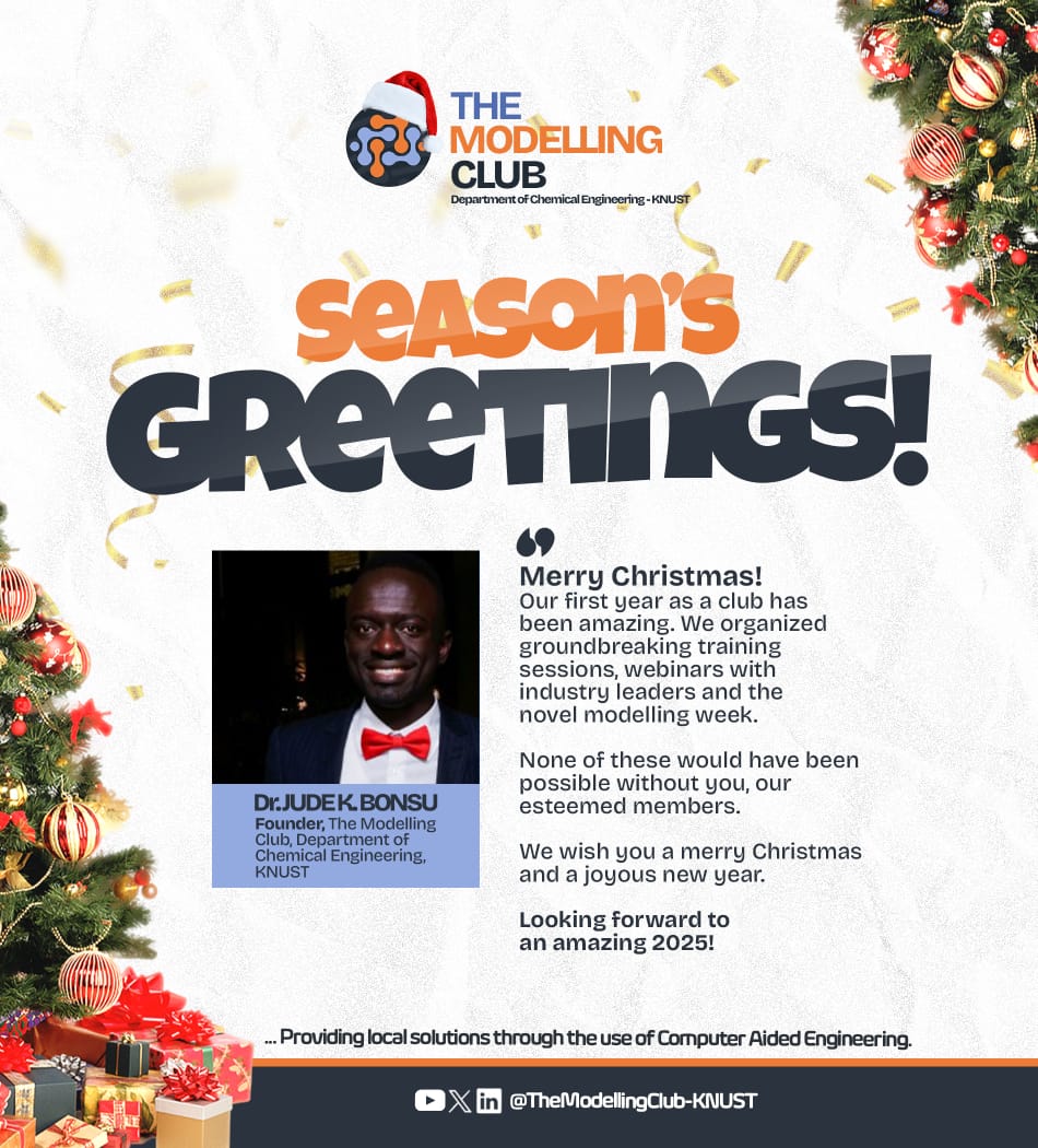 ClubModelling's tweet image. 🎄Season&apos;s Greetings from The Modelling Club – KNUST!🎄

As we celebrate the festive season, we reflect on an incredible first year as a club.

From all of us at The Modelling Club, we wish you a Merry Christmas and a happy New Year! Together, let’s strive for an even better 2025