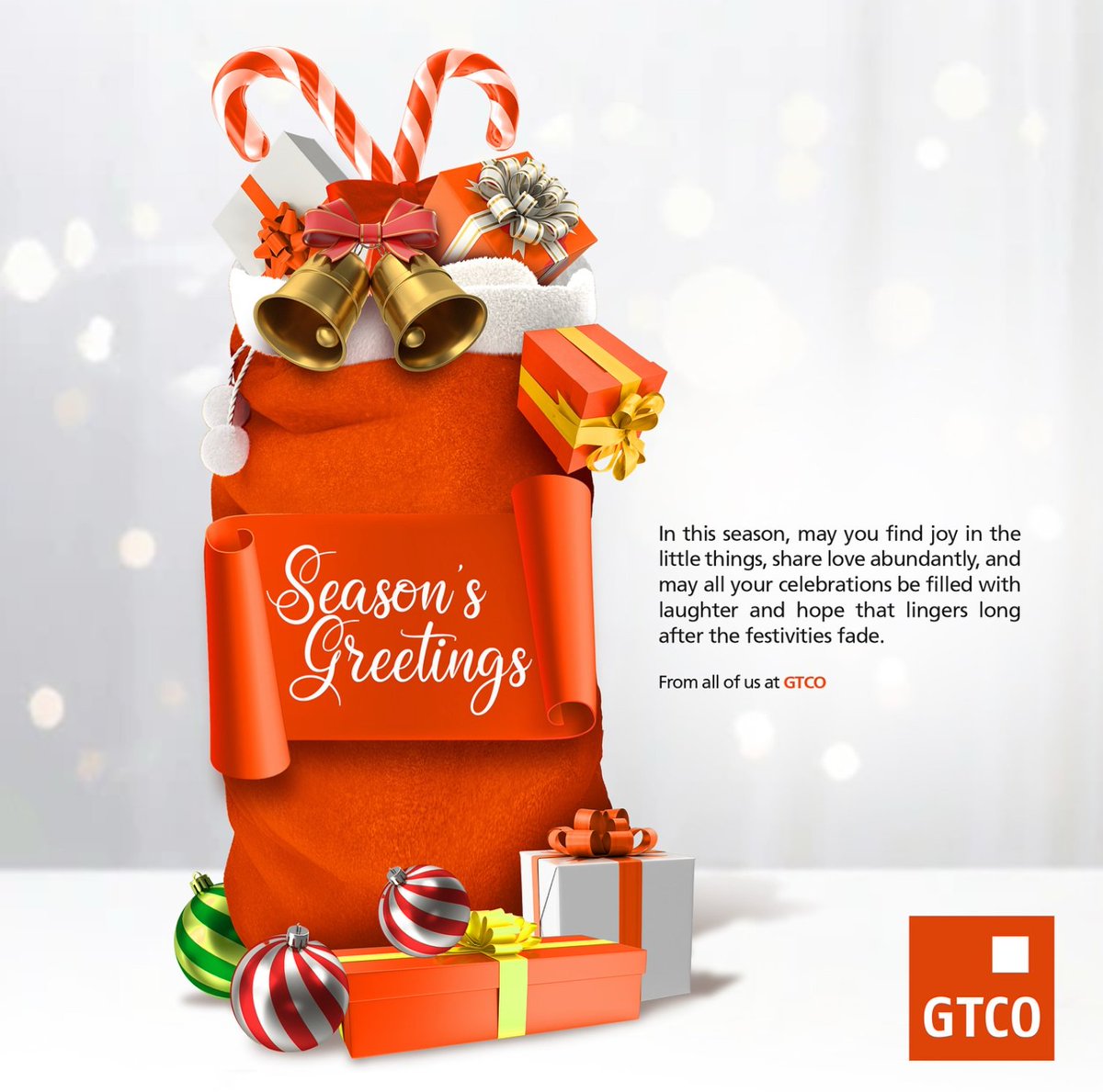 gtbank's tweet photo. Wishing you joy in the little things, abundant love, and celebrations brimming with laughter and hope that lasts beyond the season.

Season’s Greetings from GTCO.

#GTCOCares #SeasonsGreetings https://t.co/wnmSvKTbKy