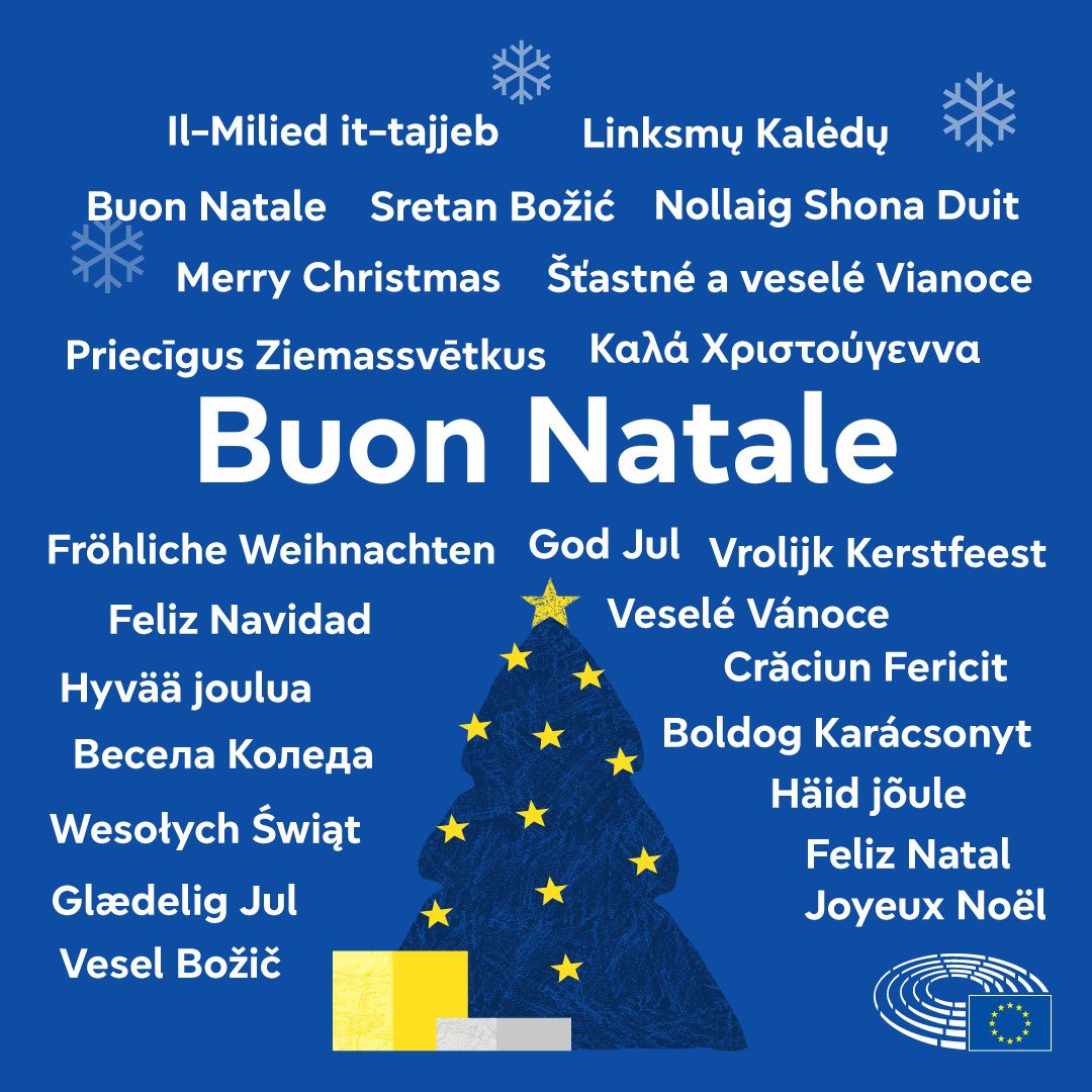Europarl_IT's tweet photo. 24 lingue, uno stesso messaggio: Buon Natale 🎄💫 https://t.co/u8MdIRDFG2