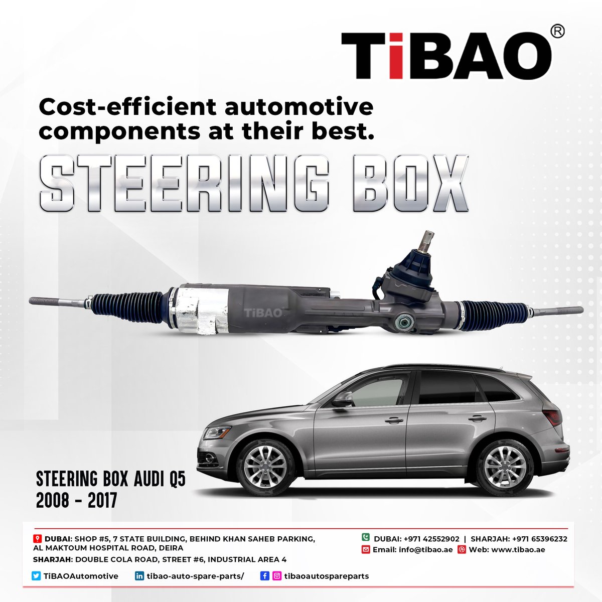 TiBAOAutomotive's tweet image. STEERING BOX AUDI Q5 2008-2017
Now available at TiBAO Auto Spare Parts Trading LLC
Call now for more details: Phone +971 65396232 | +971 42552902
Don't miss out on quality parts for your Audi! 🚗🔧
#tibao #steeringbox #audiq5 #autospareparts #qualityparts #uae