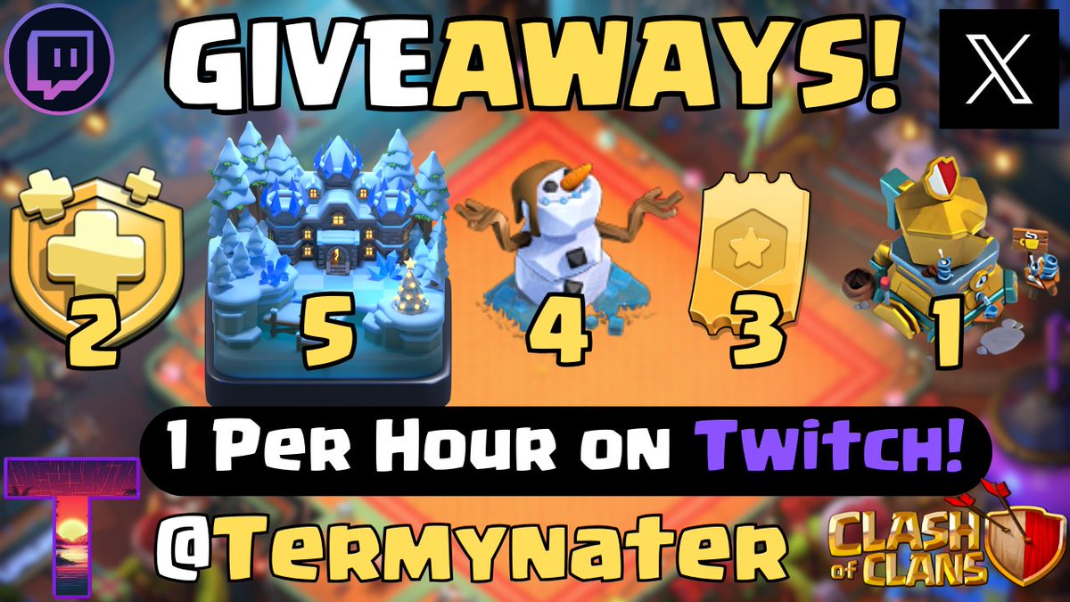 MERRY CHRISTMAS EVERYONE!
🚨MASSIVE GIVEAWAY🚨

15 ITEMS!! To start, we will do 2 Sceneries and 1 Snowman here on Twitter! The Rest will happen here: twitch.tv/termynater_

Rules :  
Like👍
Follow✅
Retweet♻
Comment💬

Winners picked TONIGHT📌

#ClashOfClans #GiftedBySupercell