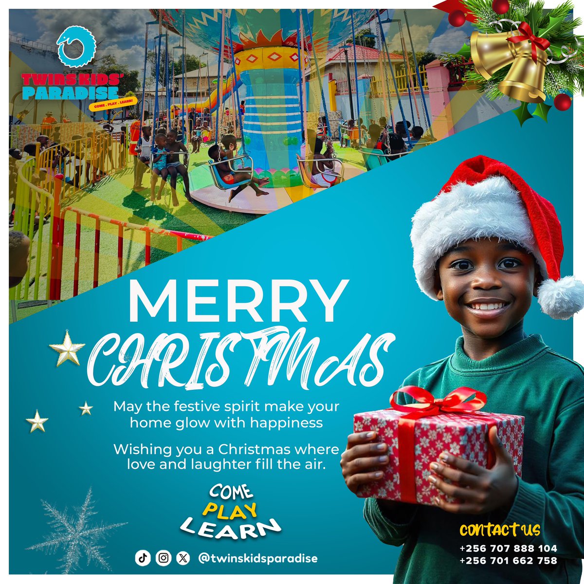 Twins_KidsUG's tweet photo. Wishing you a Merry Christmas and a season of love and giving. Bring your kids to celebrate with us today with many activities taking place. #kidspark #kidsparadise #christmas https://t.co/YsnQpSLB59