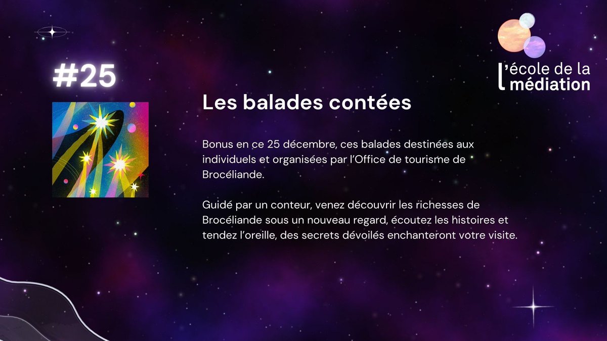 Calendrier de l’avent ''Médiation des #futurspossibles''

𝟮𝟱 𝗱𝗲́𝗰𝗲𝗺𝗯𝗿𝗲 - 𝗖𝗮𝗱𝗲𝗮𝘂 𝗱𝗲 𝗡𝗼𝗲̈𝗹 : 𝗹𝗲𝘀 𝗯𝗮𝗹𝗮𝗱𝗲𝘀 𝗰𝗼𝗻𝘁𝗲́𝗲𝘀 🍫 🌟 🎁
👉 buff.ly/4ggpjIT

#calendrierdelavent #décembre