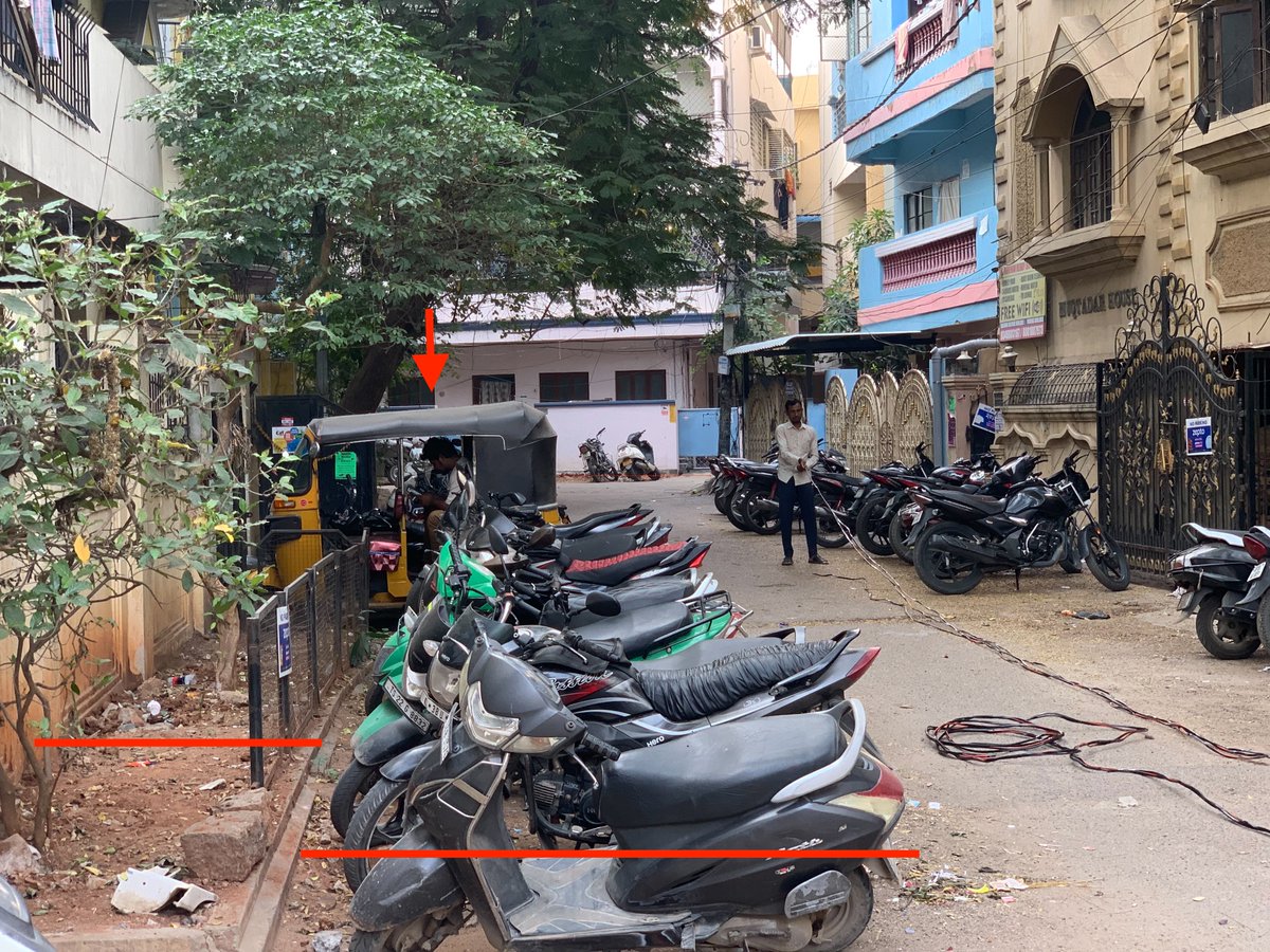 philosafi's tweet photo. Road Encroachments:
  
- Hostel building owners have encroached on public footpaths, narrowing a 30-feet road to less than 10 feet.
  
- This has made emergency vehicle access nearly impossible. https://t.co/MWCmZ4MDzZ