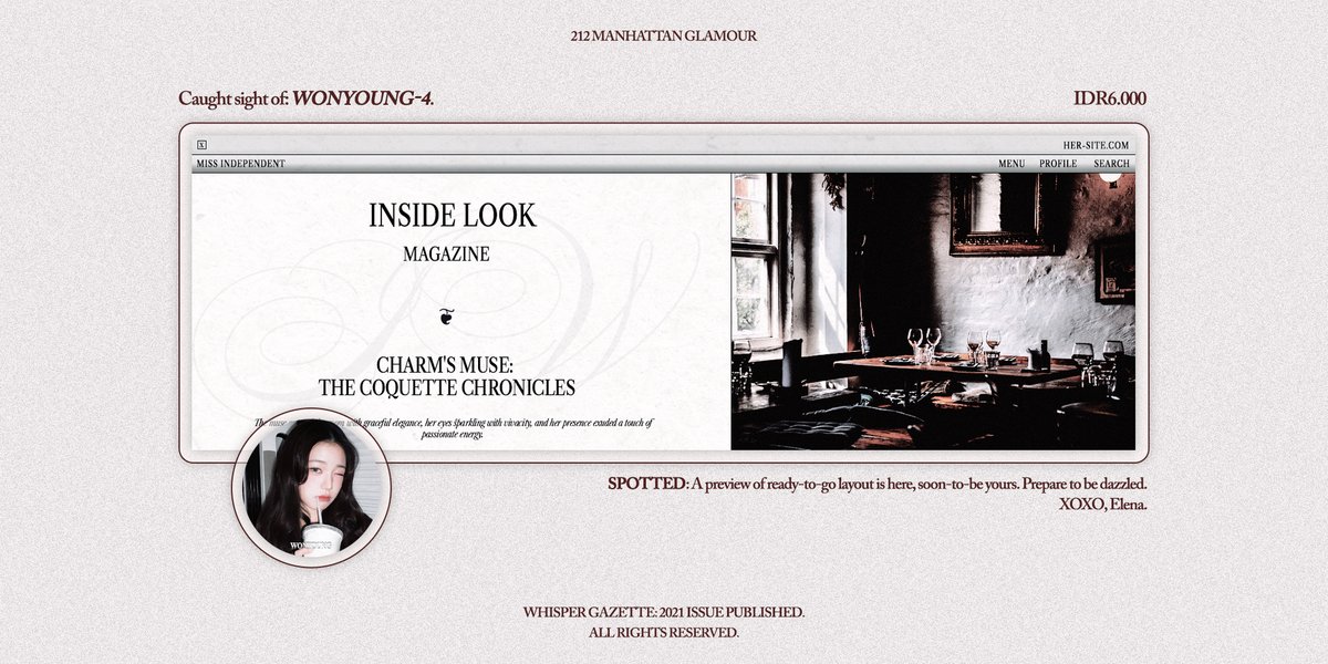 Any interactions are very appreciated.

Dear Residence, I have four ready-to-go layout of Inside Look (Wonyoung Edition), priced at IDR6,000/each. Each purchase includes a free retext of each part. Knock my DM if you are interested, xx. 

#zonauang