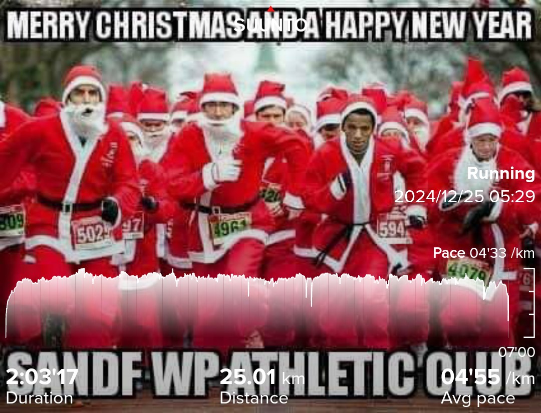 ThebeetsileKgas's tweet photo. #MerryChristmas runners and the rest
Mid-week long run
#Kepelefela #StopGBV #SANDF_WP_AC #ASANDF #Energade #MageuNumber1 #NewBalance #NB880V12 #Fitness #LoveOfRunning #FetchYourBody2024 #RunningWithTumiSole #SuuntoWatches #Suunto5 #Running https://t.co/lRVhayzj30