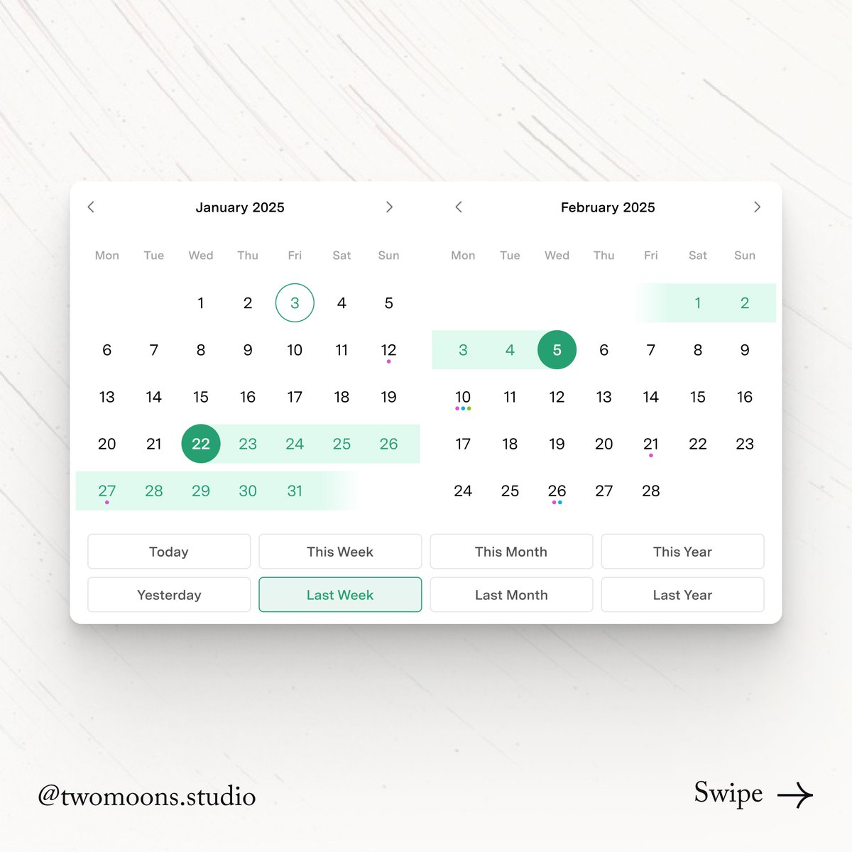 TwoMoons_Studio's tweet photo. This week’s focus is a calendar module that’s clean, functional, and intuitive. 📅 Perfect for seamless scheduling and staying organized. 
Let me know your thoughts! ✨
.
.
.
#UIDesign #CalendarDesign #WeeklyUI #UXUI #ProductDesign #UserInterface #UIInspiration #CleanDesign https://t.co/Rye55ND9lX
