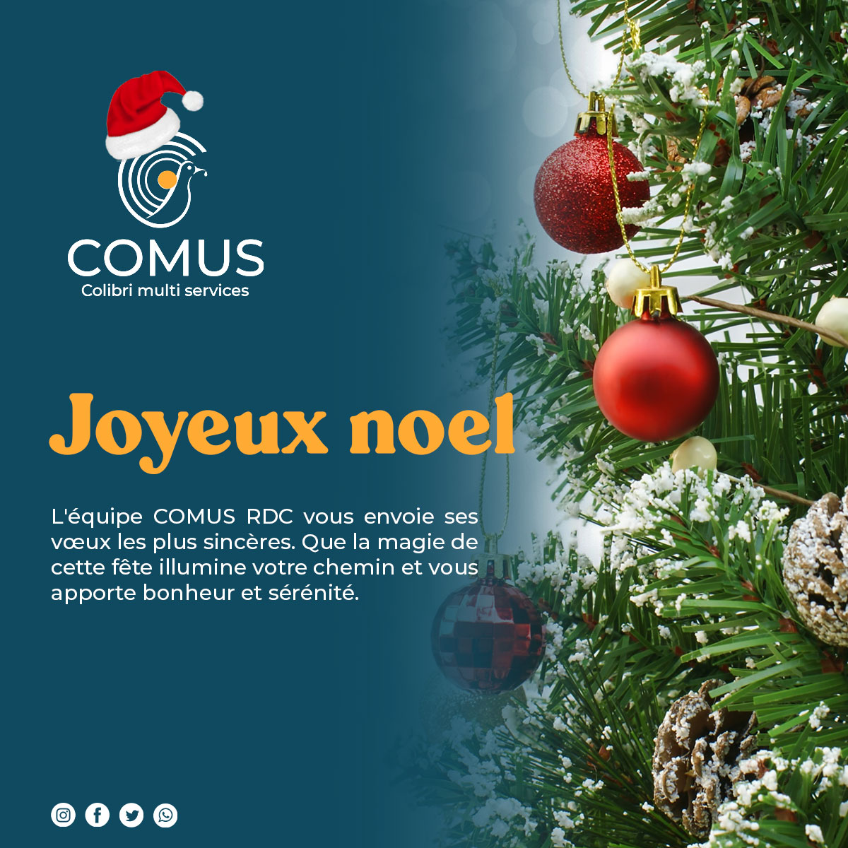 pascalchirha1's tweet photo. @comus_rdc
Colibri Multi-Services-COMUS  vous souhaite un joyeux Noël et ses vœux de nouvel an. https://t.co/MSr3wLZe7A