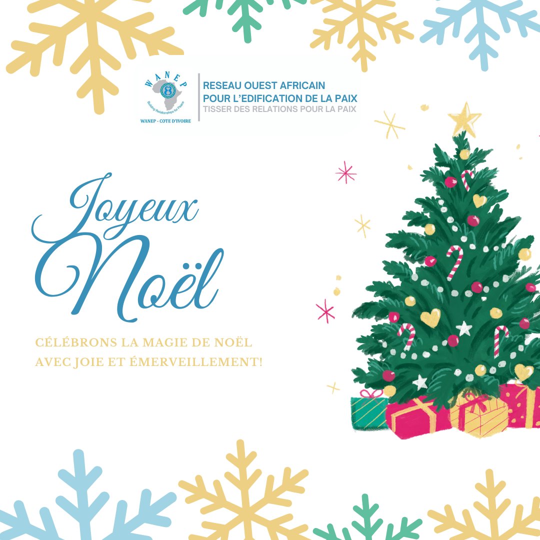 Chers partenaires, amis et famille, WANEP Côte d’Ivoire tient à exprimer sa profonde gratitude pour votre soutien constant et votre engagement en faveur de la paix.
Nous vous souhaitons un Noël rempli d’amour, de sérénité et de belles promesses pour l’année à venir.