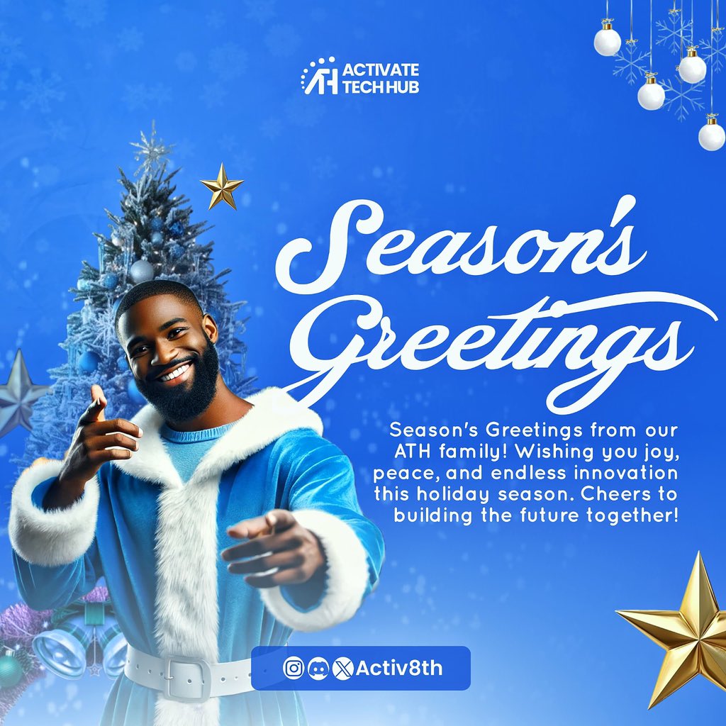 Activ8Th's tweet photo. Yo, Season’s Greetings! ☃️🎄

From all of us at ATH, Merry Christmas!

Wishing you joy, love, and big wins.

2025’s your glow-up year—go celebrate and flex! 🥂✨ https://t.co/vFKZ44jUh2