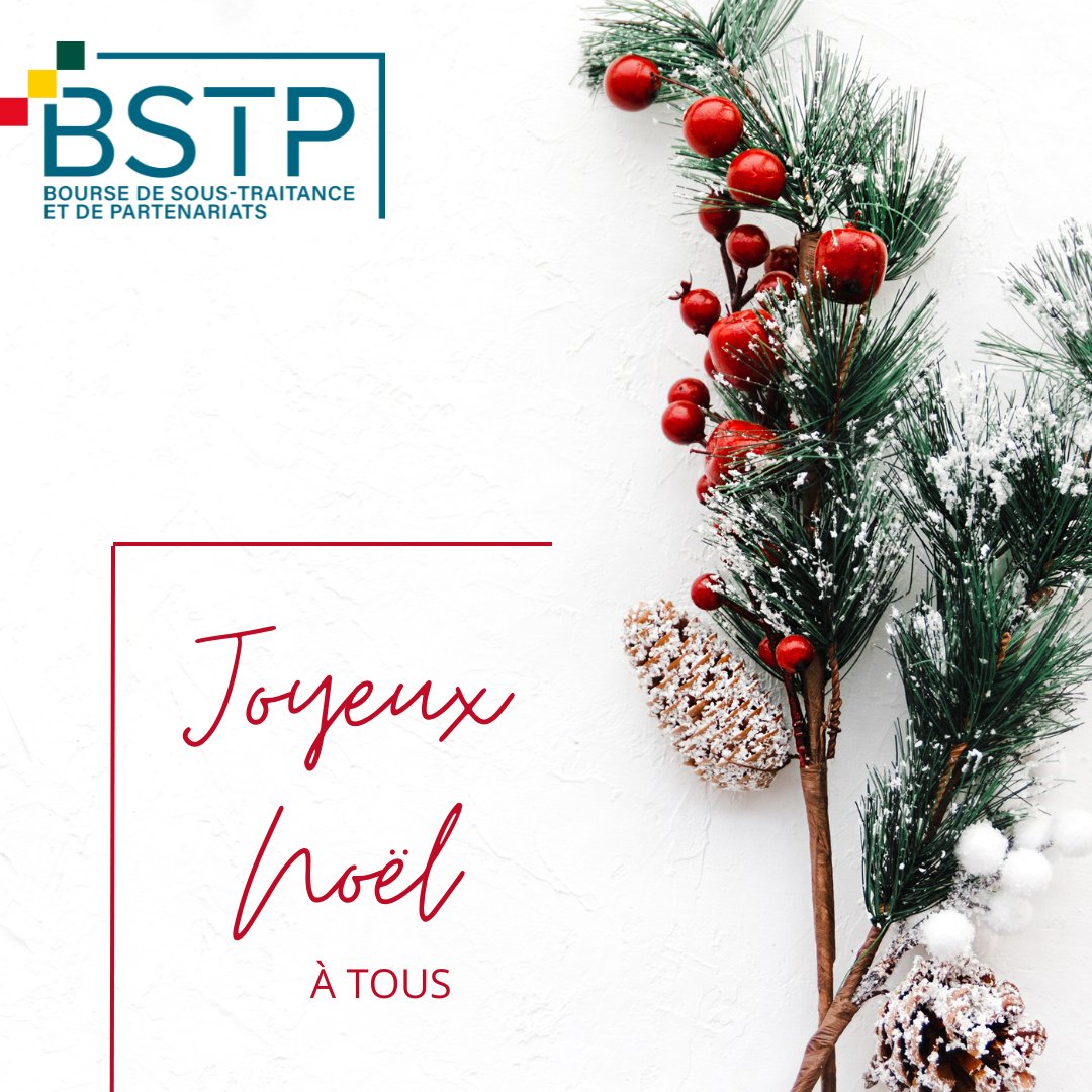 🎄✨ 𝐋𝐚 𝐁𝐒𝐓𝐏 𝐯𝐨𝐮𝐬 𝐬𝐨𝐮𝐡𝐚𝐢𝐭𝐞 𝐮𝐧 𝐉𝐨𝐲𝐞𝐮𝐱 𝐍𝐨𝐞̈𝐥 ! ✨🎄

Que cette fête soit remplie de joie, de sérénité et de précieux moments en famille. Merci pour votre confiance en 2024. Ensemble, bâtissons l’avenir de la sous-traitance ! 🌟

#BSTP #CL #JoyeuxNoël