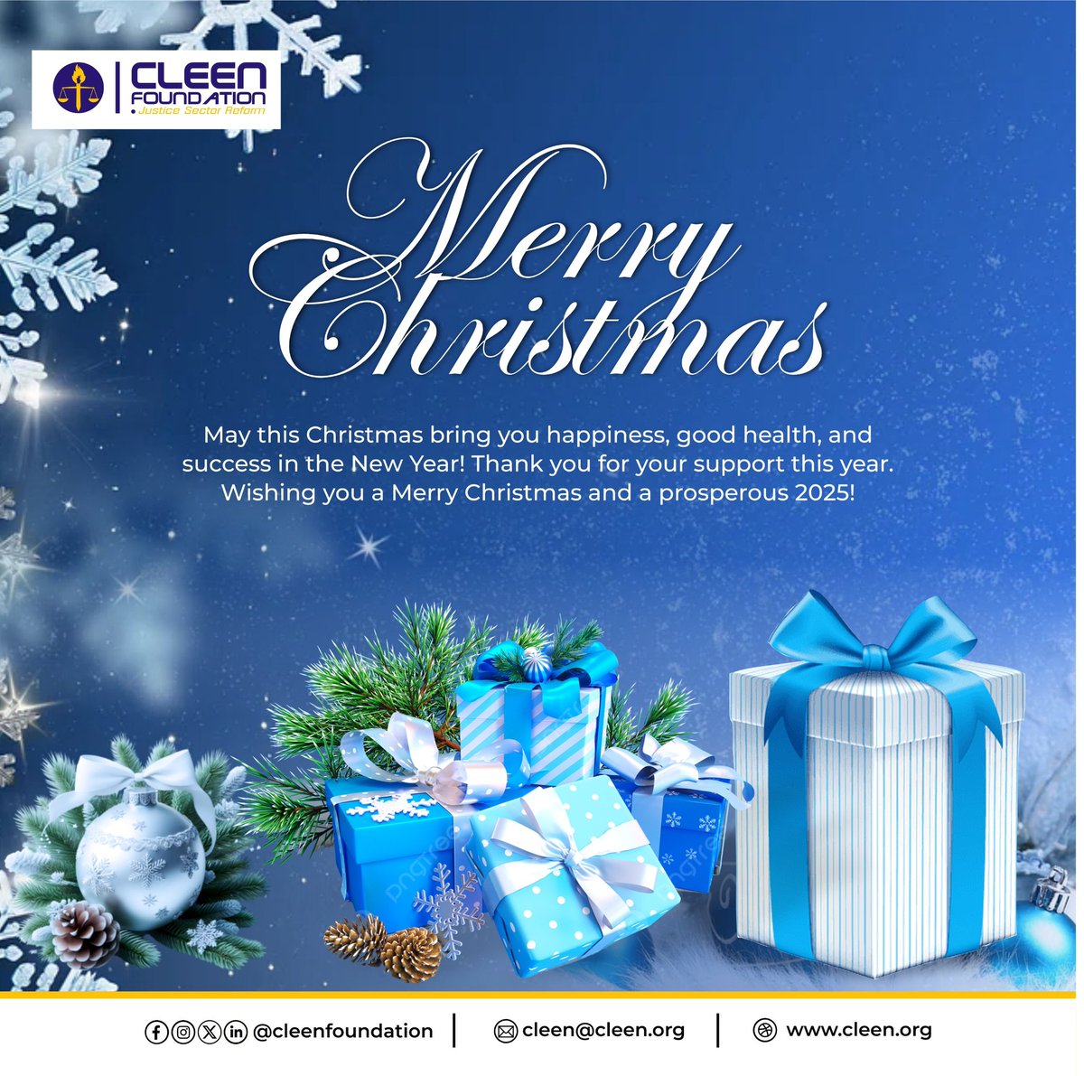 Happy holiday from all of us at CLEEN Foundation. Please take this moment to unwind and recharge.  

Wishing you a Merry Christmas and a prosperous 2025! 

#merrychristmas #cleenfoundation #happyholidays