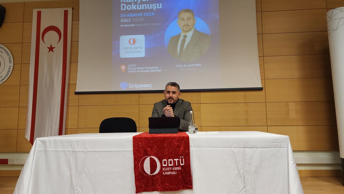 SnipeSec's tweet photo. #Snipesec CEO'su Prof. Dr. Arif SARI, #ODTÜ #KuzeyKıbrıs Kampüsü, #Kariyer ve İşletme Kulübü’nün davetlisi olarak katıldığı etkinlikte, #EDevlet projesinden, #sibergüvenlikte #yapayzeka ve #blockchain teknolojilerinin rolüne kadar birçok konuda gençlerin sorularını yanıtladı. https://t.co/0oK9RQKCaz