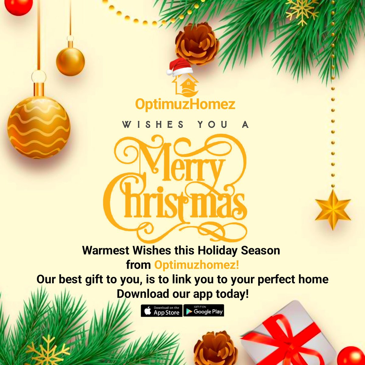 OPTIMUZHOMEZ's tweet image. OptimuzHomez extends Warmest Wishes to you and your loved ones this Christmas 🎄👫 

#SeasonsGreetings #OptimuzHomez #HomeApp