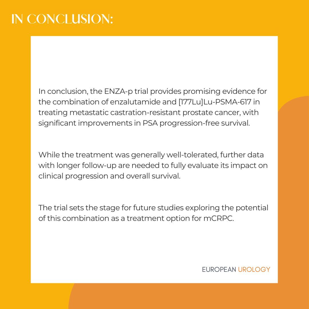 Words of Wisdom Wednesday: Re: [177Lu]Lu-PSMA-617 plus Enzalutamide in Patients with Metastatic Castration-resistant Prostate Cancer (ENZA-p): An Open-label, Multicentre, Randomised, Phase 2 Trial by <a href="/elio_mazzone/">Elio Mazzone</a>

Read the full article here: buff.ly/4f9Vn01 

#UroSoMe